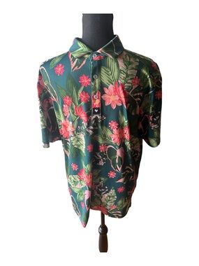 Bad Birdie Bad Botanist Floral Golf Polo Performance Shirt Size M Stylish